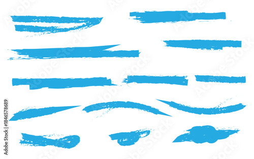 A collection of blue brush strokes on a white background