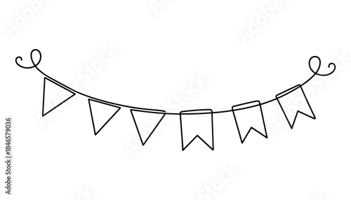 Bunting flag garland continuous line illustration for party celebration and event decoration

