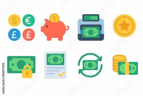 Financial transactions flat icons set