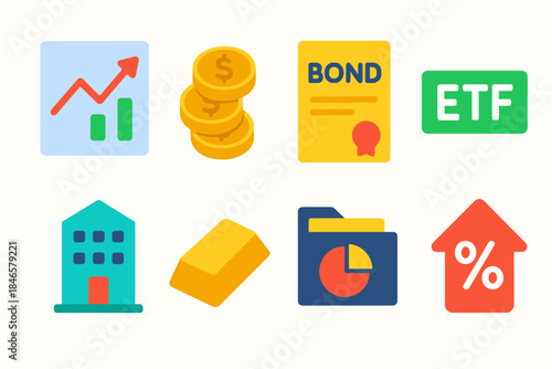 Financial and investment colorful icons set