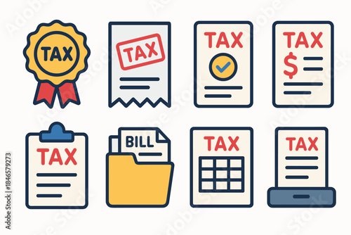 Tax business line icons set