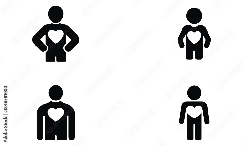Fototapeta premium Human Body and Heart People Vector Icons Set 
