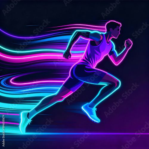 Neon Gradient Runners in Motion – Dynamic Running Athlete Vector With Speed Lines