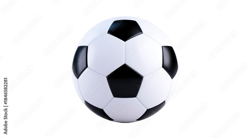 Fototapeta premium Soccer ball black and white round isolated classic leather sports equipment recreation competition clean shiny simple outdoor indoor team game activity pattern pentagon hexagon smooth inflated