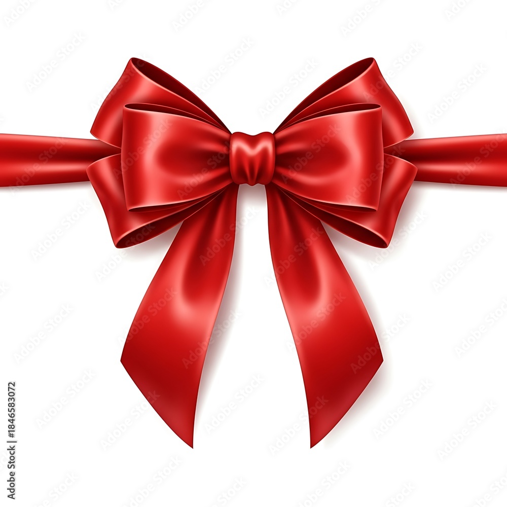 Fototapeta premium A detailed realistic illustration of a red satin bow and ribbon isolated on white