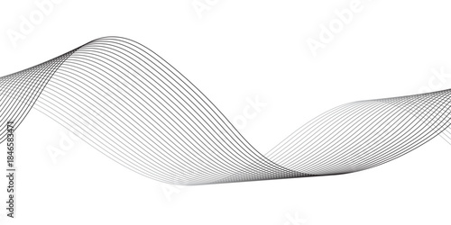 Abstract wavy lines pattern featuring smooth flowing curves in grayscale, forming a minimalist geometric design with overlapping strokes on a clean transparent background for modern digital art.