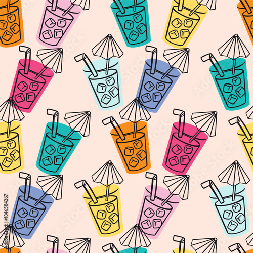 Summer Icy Drinks Vector Seamless Pattern