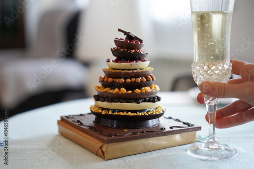 Christmas chocolate dessert Champagne glass