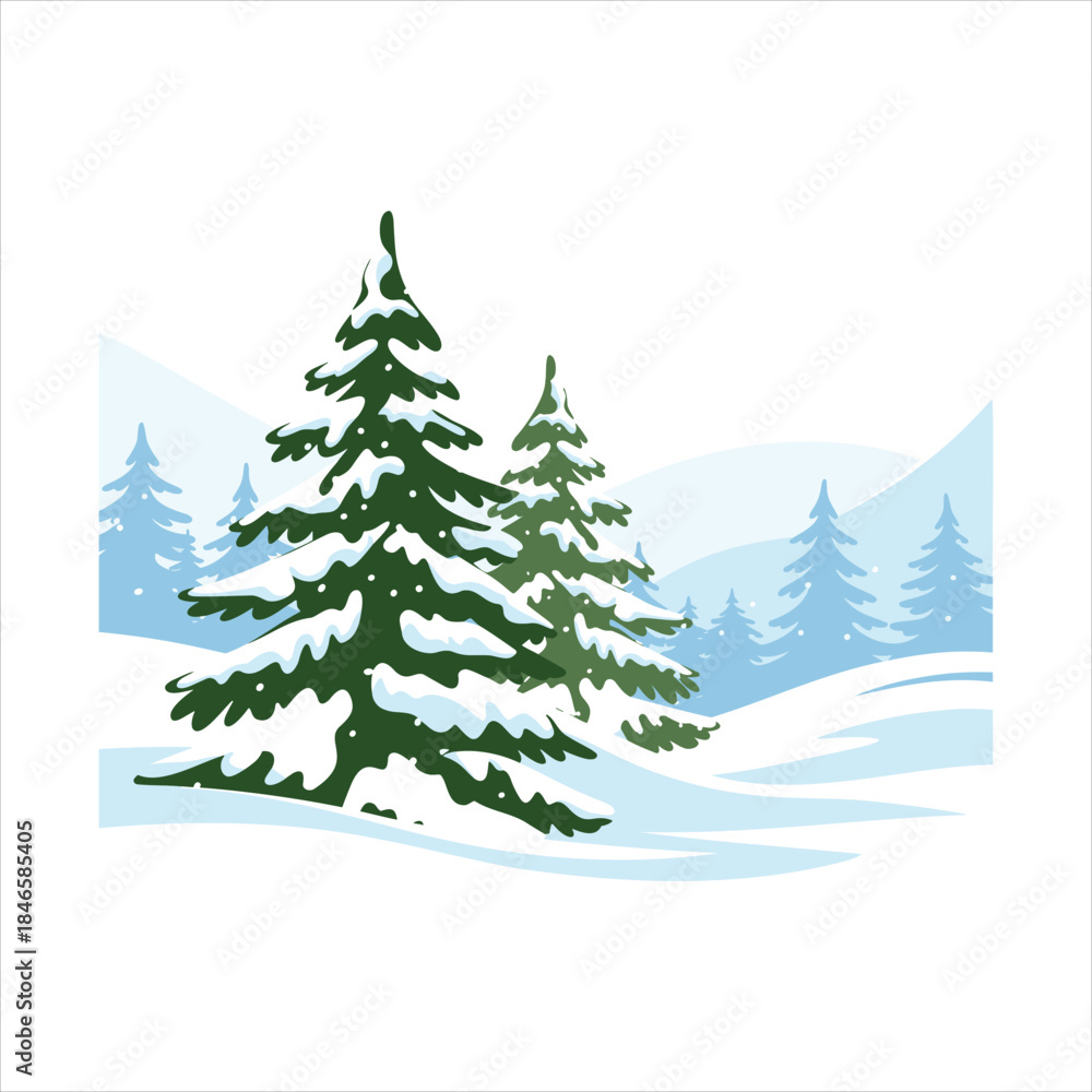 Obraz premium Winter Landscape with Snow Covered Pine Trees in Cold Season