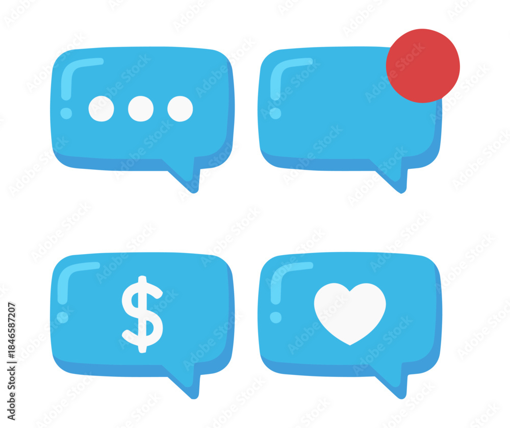 Fototapeta premium “blue chat bubble icons set, minimal vector message design”