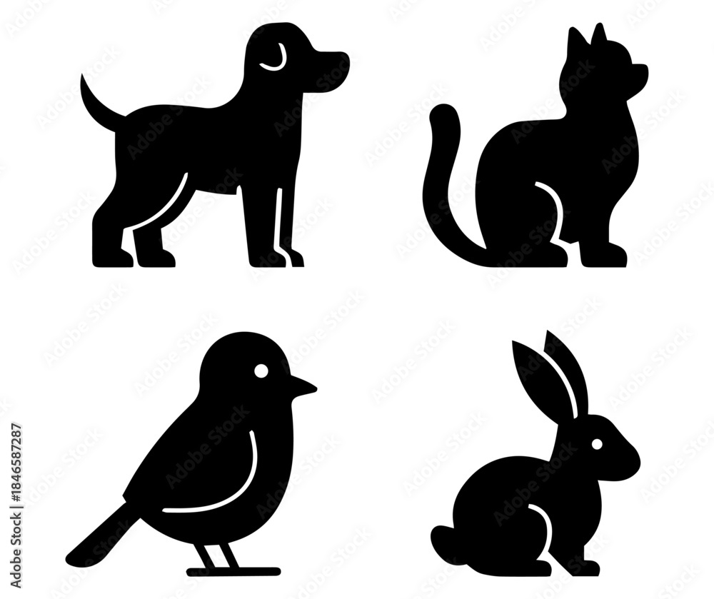 Fototapeta premium “pet animal icons set, minimal black silhouette vector design”