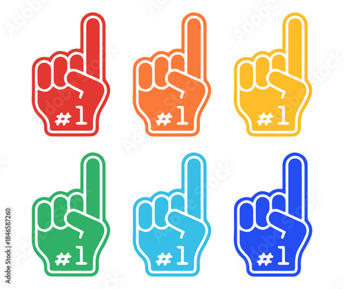 colorful foam finger number one icons, flat minimal vector illustration