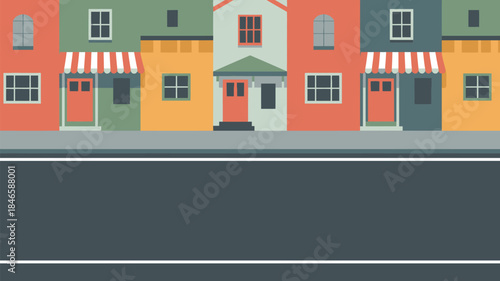 Colorful row of shops on a vibrant street scene