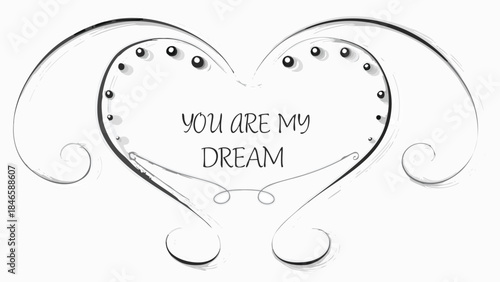 Elegant minimal heart design with floating text in black and white for romantic greetings and love themed projects