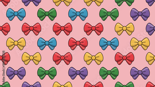 Vibrant colorful bowties on pink background pattern