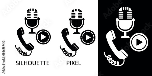 Minimalist vector with pixel icon Monochrome pictogram representing an interactive voice response system design