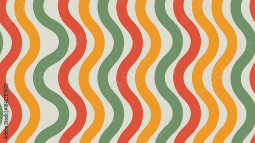 Vibrant wavy lines in red, orange, green on beige
