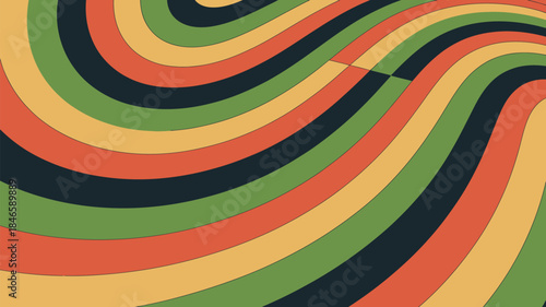 Vibrant wavy lines in retro colors create dynamic pattern
