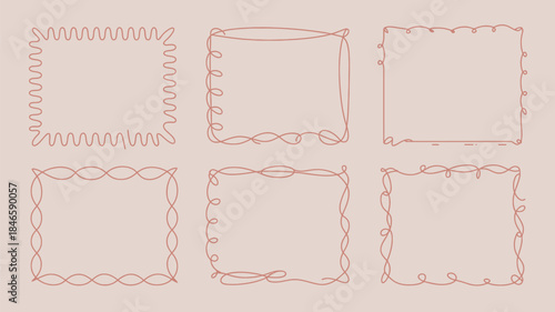 Set of six unique hand drawn square frames