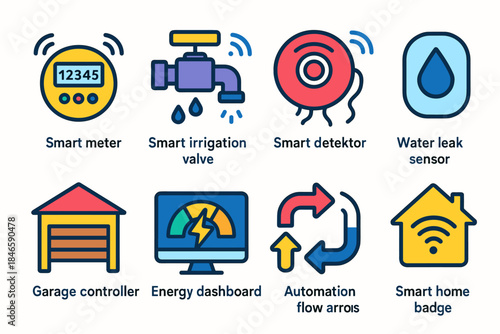 Smart home technology icons set