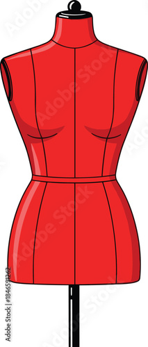 Red dressmaker mannequin illustration on stand fashion tailoring dummy isolated on white background sewing design concept