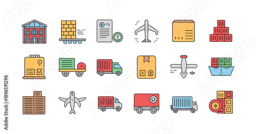 Logistics and Shipping Icons Set delivery transport