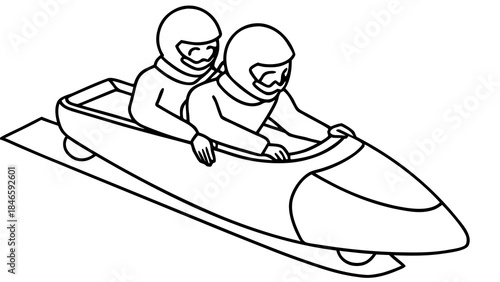 Two athletes racing in a high-speed bobsled on ice track