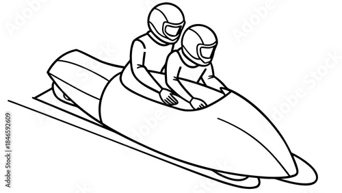 Two athletes racing on a sleek bobsled track