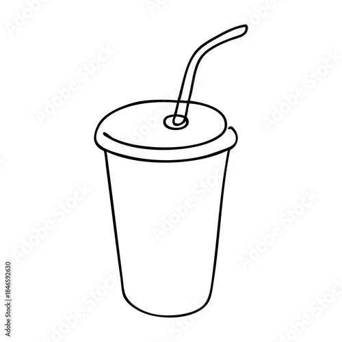 Dibujo de línea única de bebida en vaso de papel con tapa para llevar	
