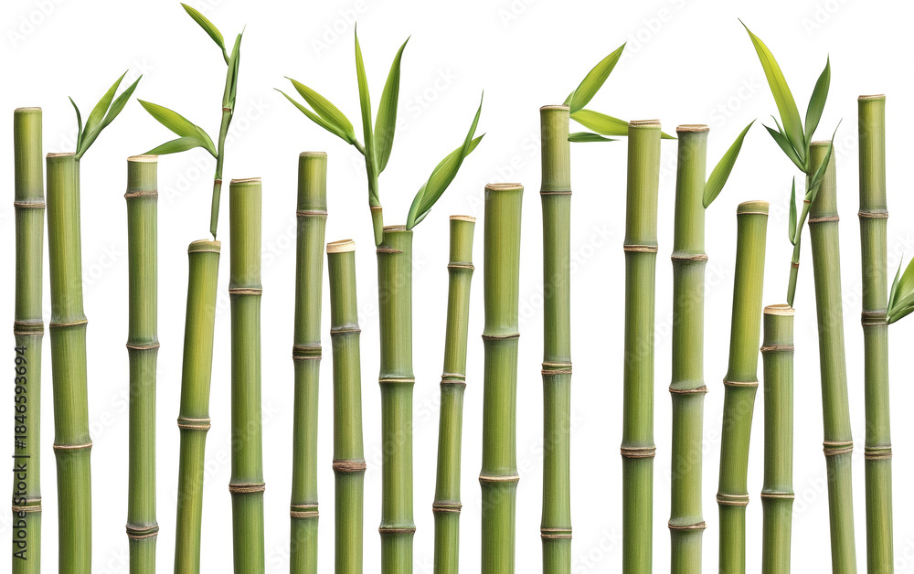 Obraz premium Vibrant green bamboo stalks with leaves on transparent&nbsp;background naturally
