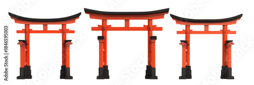 Vibrant Japanese torii gates in traditional style on transparent background