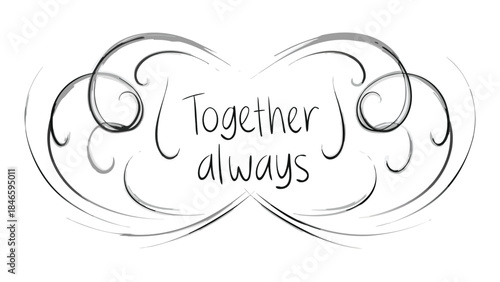 Black and white minimalist floating heart design with together always text