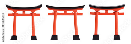 Vibrant Japanese torii gates in traditional style on transparent background