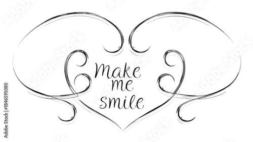 Elegant minimal black and white heart design with make me smile text