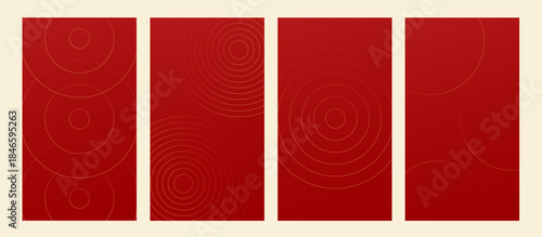 Happy Chinese new year 2026 , modern design set in red, gold and white colors , Year of the horse zodiac , Asia oriental traditional ornament, frame and border ,