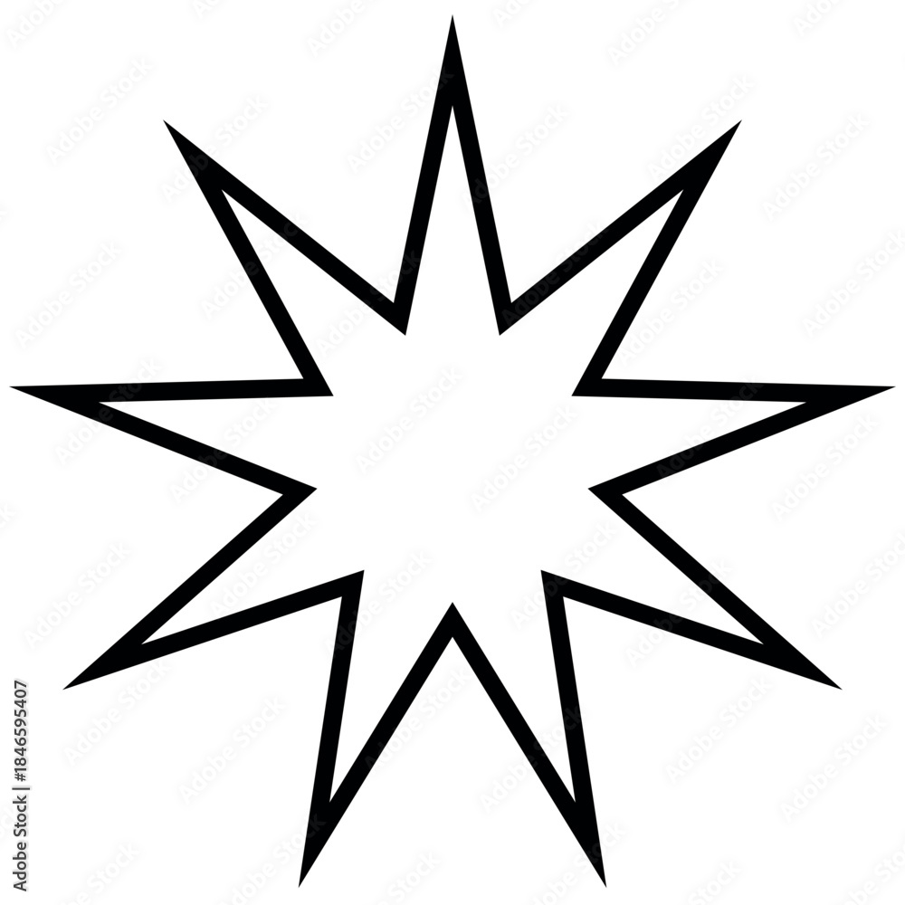Fototapeta premium Vector bold black outline nine pointed star burst icon