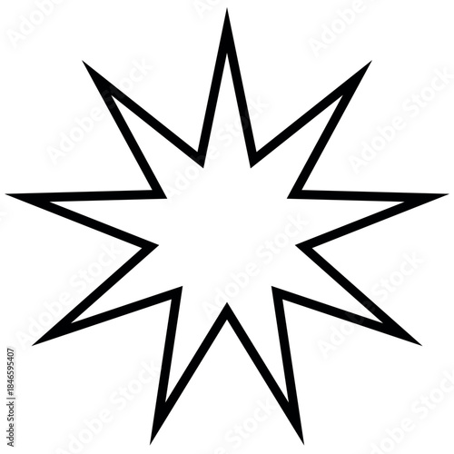 Vector bold black outline nine pointed star burst icon