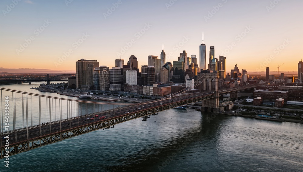 Fototapeta premium Famous city skyline with river bridge, metropolitan lifestyle and travel background