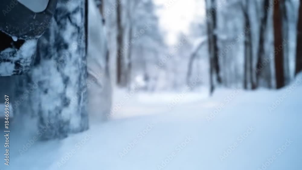 custom made wallpaper toronto digitalClose-up of a car's snowy tire on a winter road, blurred forest and lights in background