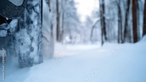 Wallpaper Mural Close-up of a car's snowy tire on a winter road, blurred forest and lights in background Torontodigital.ca