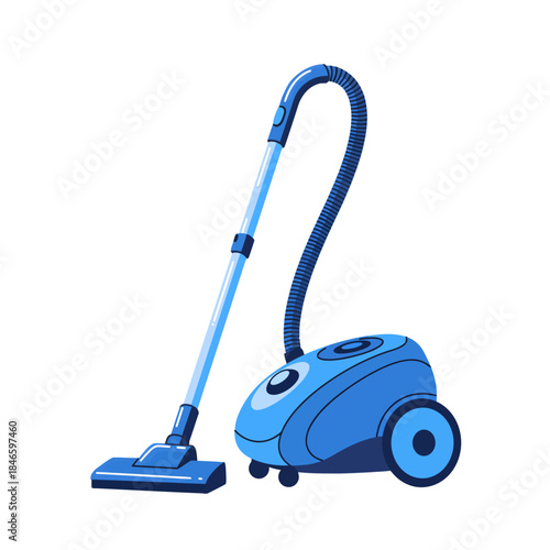 Blue canister vacuum cleaner household appliance for home cleaning.