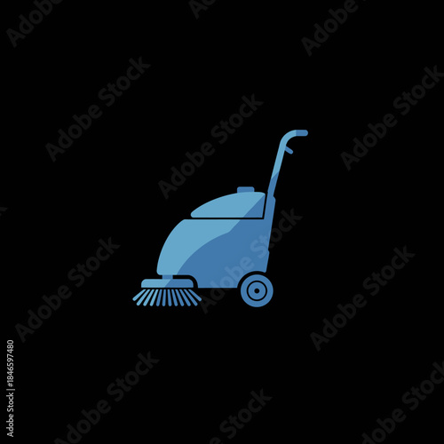 Blue industrial floor cleaning machine with brush and wheels for maintenance.