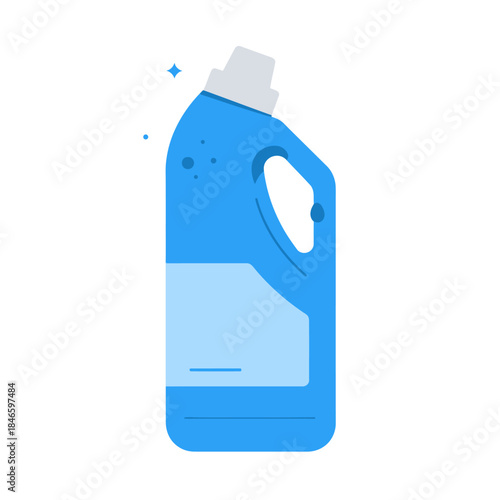 Blue cleaning product bottle with handle and label.