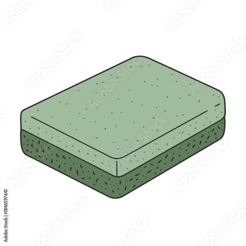 Green cleaning sponge for household chores and dishwashing.