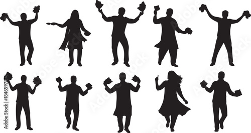 People celebrating with pom poms in black silhouette