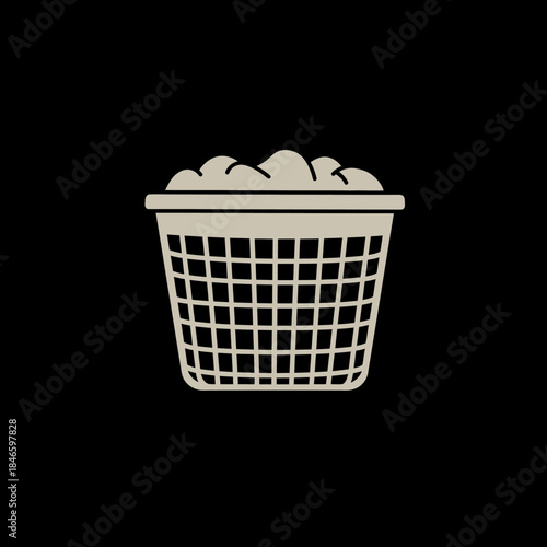 Simple laundry basket icon filled with dirty clothes.
