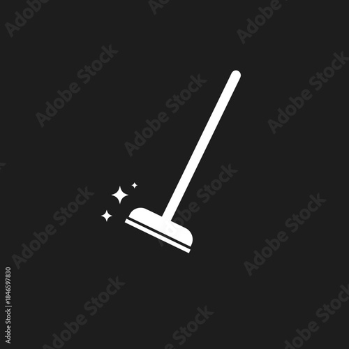 Simple white broom with sparkles on a dark background.