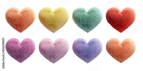 Vibrant fuzzy hearts in various colors