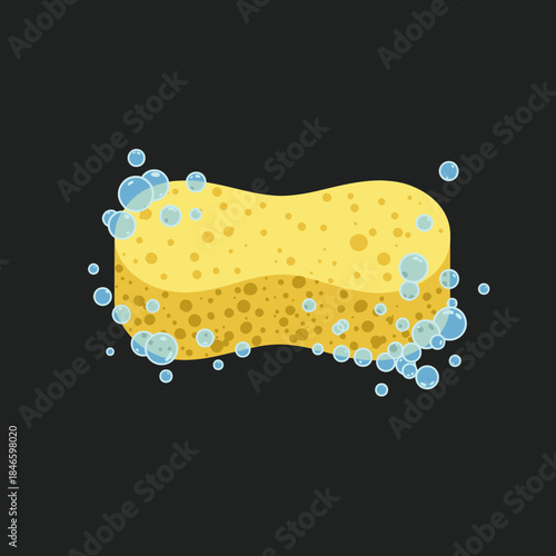 Yellow Sponge with Bubbles for Cleaning and Washing.