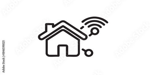 House, network website thin line icon, remote work concept, home wired internet connection vector sign on white background, outline style icon mobile concept web design. Vector graphics